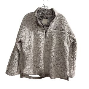 Elodie  Women's Gray Sherpa Fleece 1/4 Zip Pullover Jacket L